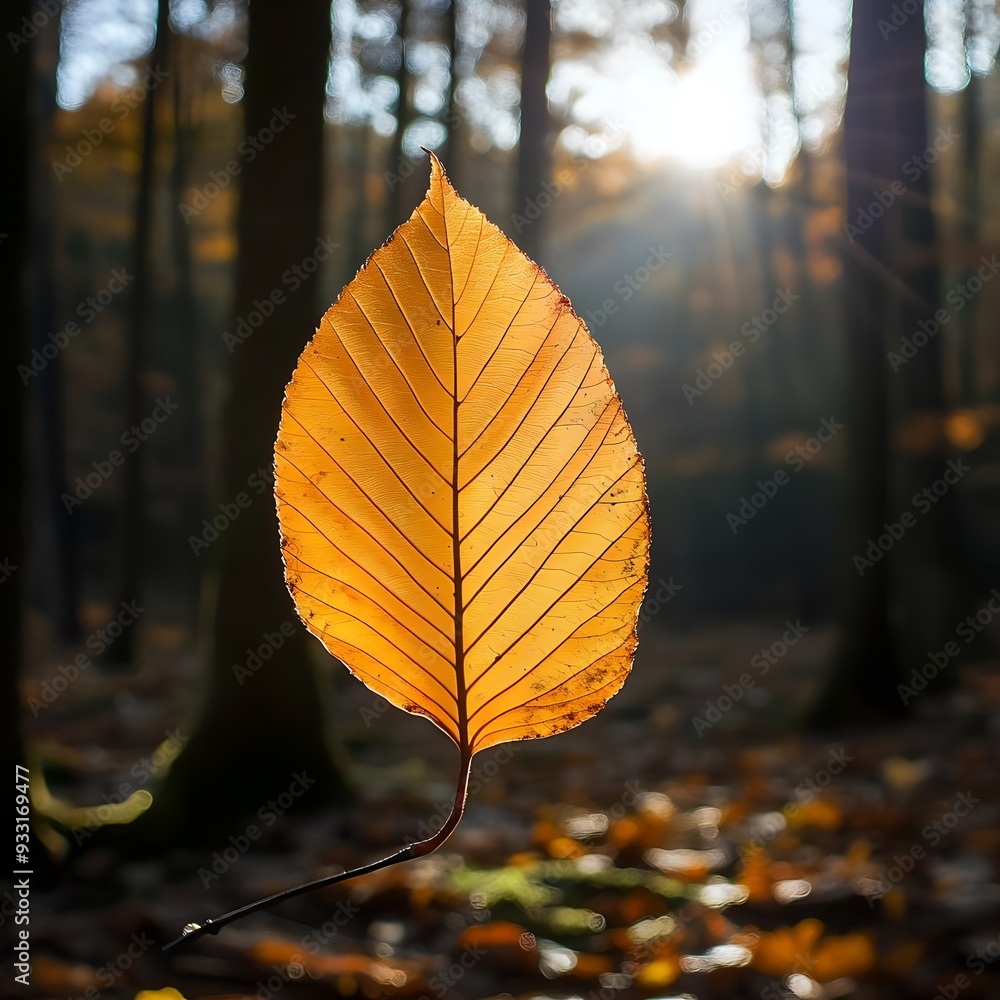 Yellow leaf in the forest, sunny day Yellow leaf in the forest, sunny day