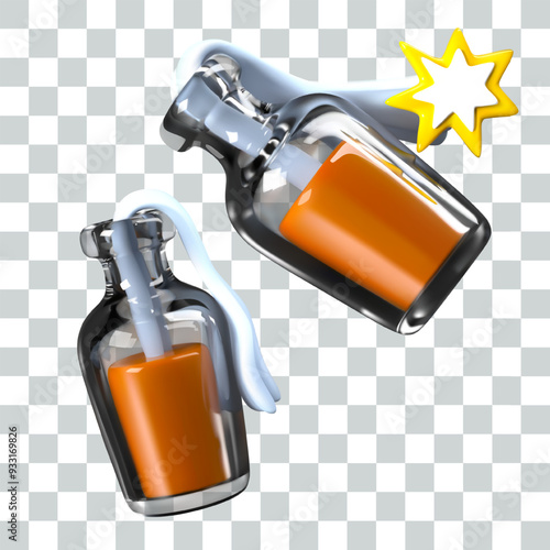 Molotov cocktail in different positions. Prepared and fired model. Set of vector 3D templates