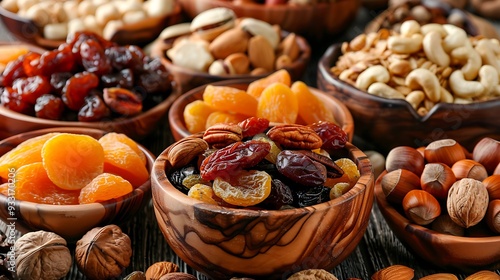 Composition with dried fruits and assorted nuts photo