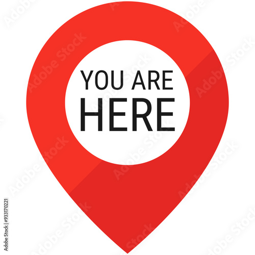 Red location point with text "You are here". Location map icon on transparent background. Location pin for apps, UI and web design
