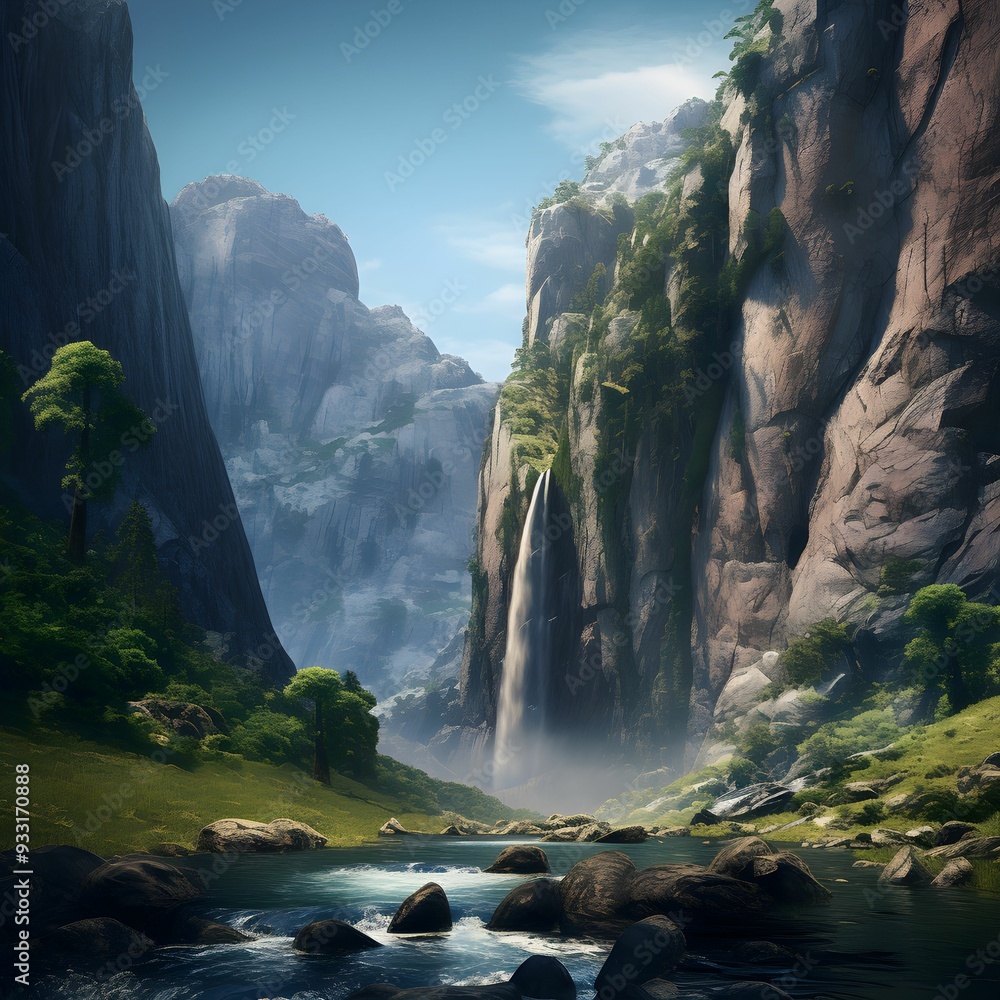 The Waterfall in the Mountains poster The Waterfall in the Mountains poster