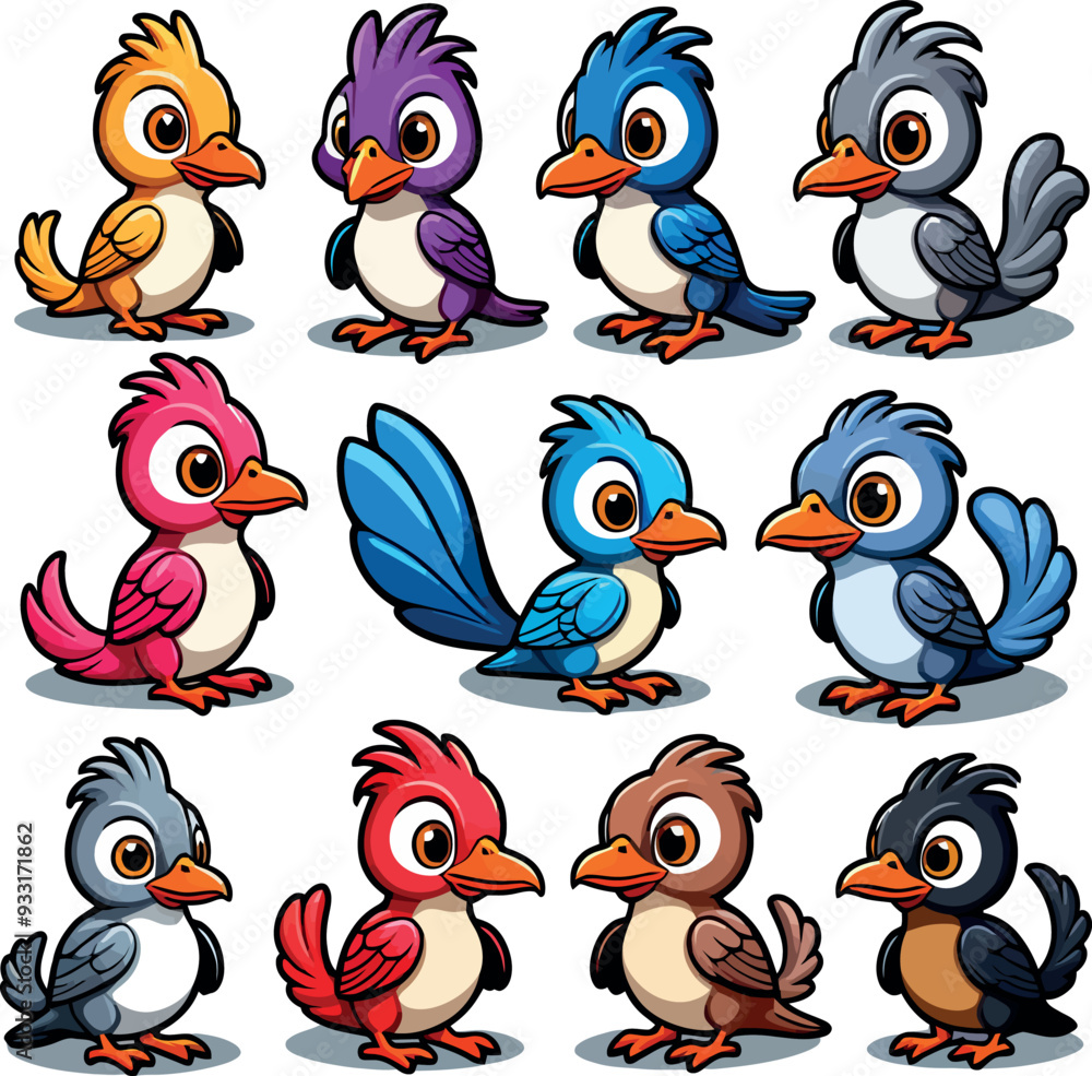 Naklejka premium set simpatici uccelli colorati 01