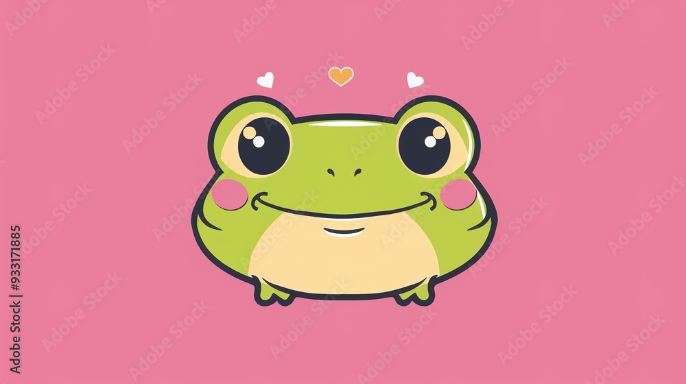 Fototapeta premium Kawaii Frog with a Smiling Expression and Bold Lines. A Playful and Adorable Illustration of a Frog, Featuring a Cute, Simplified Design with Bold Outlines.