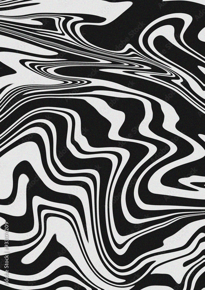 Fototapeta premium Liquid dynamic grainy texture, Black and white poster design with liquid and curve lines, Futuristic cover set. A4 size. Ideal for banner, flyer, invitation, business card.