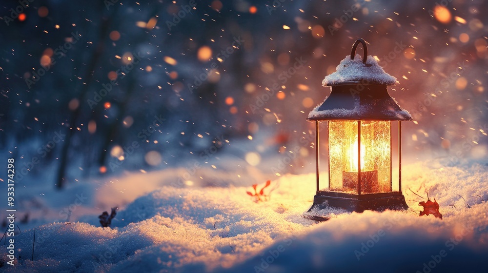 A quiet winter scene with warm lantern light glowing against the soft, falling snow, creating a peaceful ambiance. A quiet winter scene with warm lantern light glowing against the soft, falling snow, creating a peaceful ambiance.
