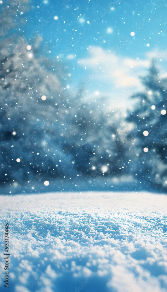 A serene winter landscape with snow-covered trees, snowflakes. Holiday magic nature A serene winter landscape with snow-covered trees, snowflakes. Holiday magic nature
