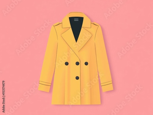 Elegant and Sophisticated Trench Coat in Minimalist Flat Design This contemporary and fashion forward apparel design showcases the timeless appeal of a classic outerwear piece photo