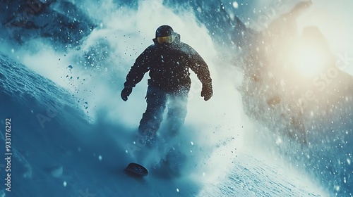 Snowboarder in a Snowstorm Photo photo