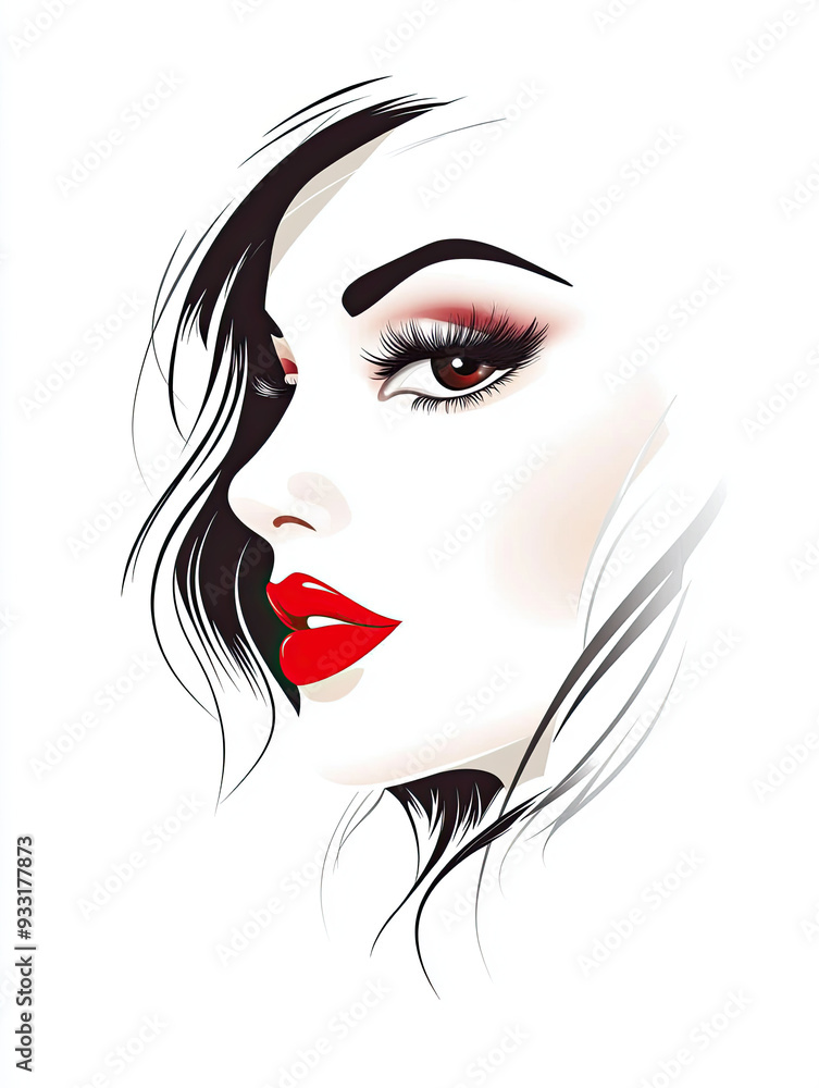 portrait of a woman, side view. Beautiful black haired fashion lady with red lipstick portrait of a woman, side view. Beautiful black haired fashion lady with red lipstick