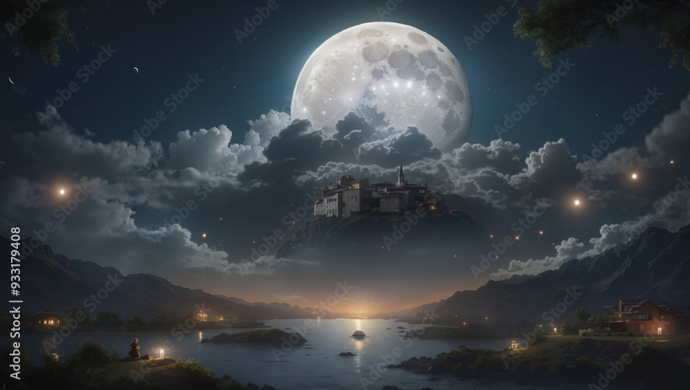 Fototapeta premium full moon over the mountains