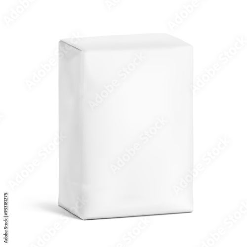 Vertical bag package mockup. Half side view. Vector illustration isolated on white background. Easy to use for presentation your product, idea, promo, design. EPS10.	
