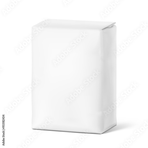 Vertical bag package mockup. Half side view. Vector illustration isolated on white background. Easy to use for presentation your product, idea, promo, design. EPS10.	