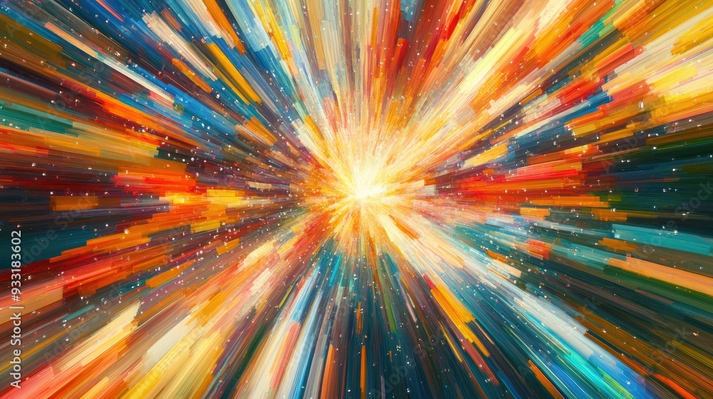 Energetic burst of multicolored rays, spreading outwards in a dynamic and vibrant pattern. Energetic burst of multicolored rays, spreading outwards in a dynamic and vibrant pattern.