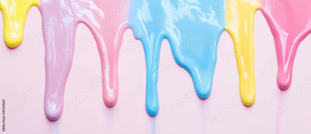 Colorful paint dripping on a white background, top view. Colorful paint dripping on a white background, top view.