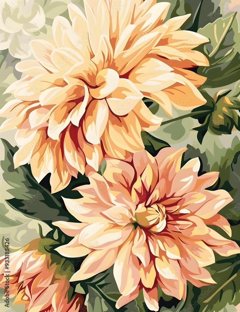 acrylic painting floral poster, white, pinky and green soft colors acrylic painting floral poster, white, pinky and green soft colors