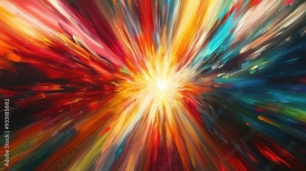 Obraz premium Radiating rays of vibrant colors, forming a dynamic and energetic visual explosion.