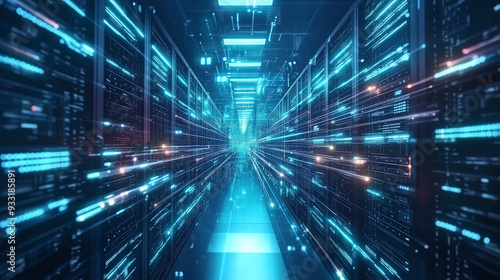 Wallpaper Mural Futuristic Data Center Corridor with High-Speed Connections, Big Data and AI Concept Torontodigital.ca