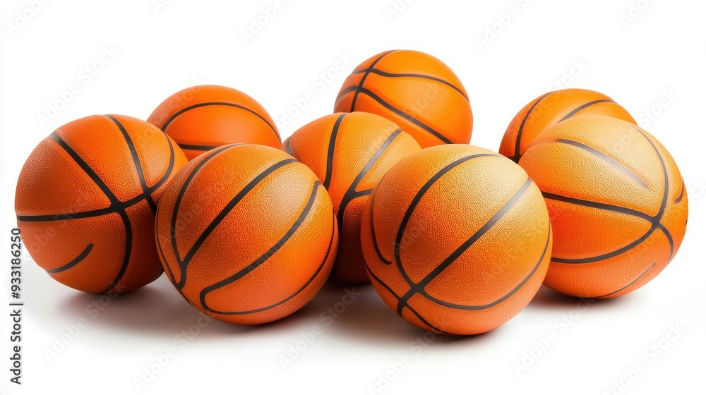 Several basketballs grouped together, isolated on a white background, ideal for sports-related designs. Several basketballs grouped together, isolated on a white background, ideal for sports-related designs.