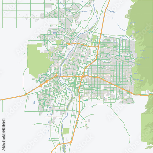 Road map of Albuquerque in New Mexico. Contains layered vector with roads water, parks, etc.
