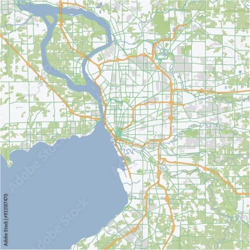 Road map of Buffalo in New York. Contains layered vector with roads water, parks, etc.