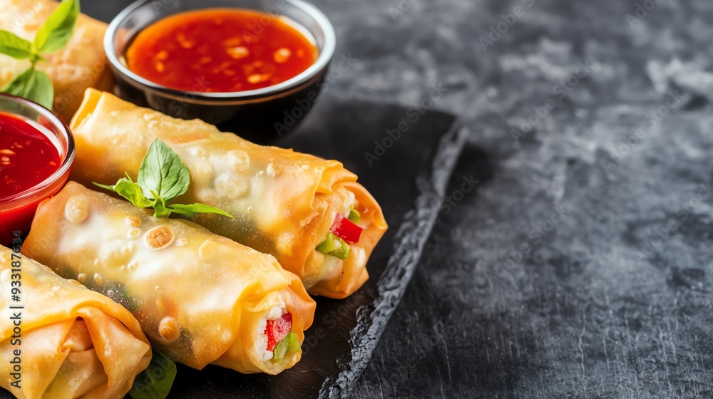 Egg rolls with vegetables and dipping sauce Egg rolls with vegetables and dipping sauce