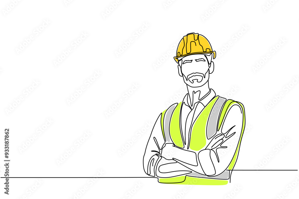 Single continuous line drawing of young construction worker. Building architecture business concept. One line draw design vector
Single continuous line drawing of young construction worker. Building architecture business concept. One line draw design vector