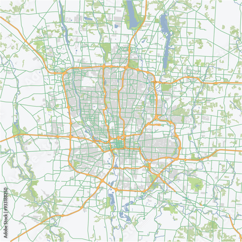Road map of Columbus in Ohio. Contains layered vector with roads water, parks, etc.