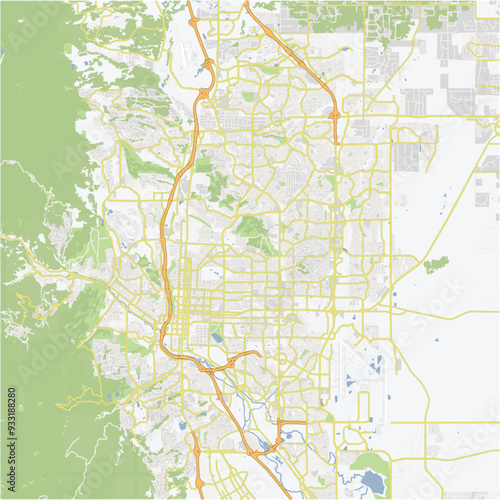 Road map of Colorado Springs in Colorado. Contains layered vector with roads water, parks, etc.