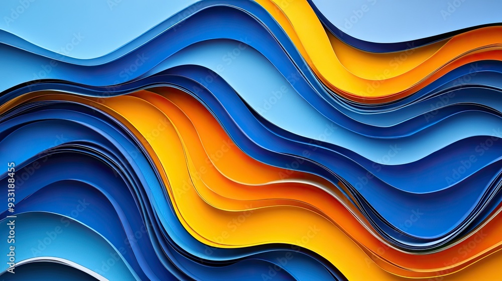 Fototapeta premium Vivid abstract design with layered paper cuts in blue, orange, and yellow, perfect for a modern visual appeal.