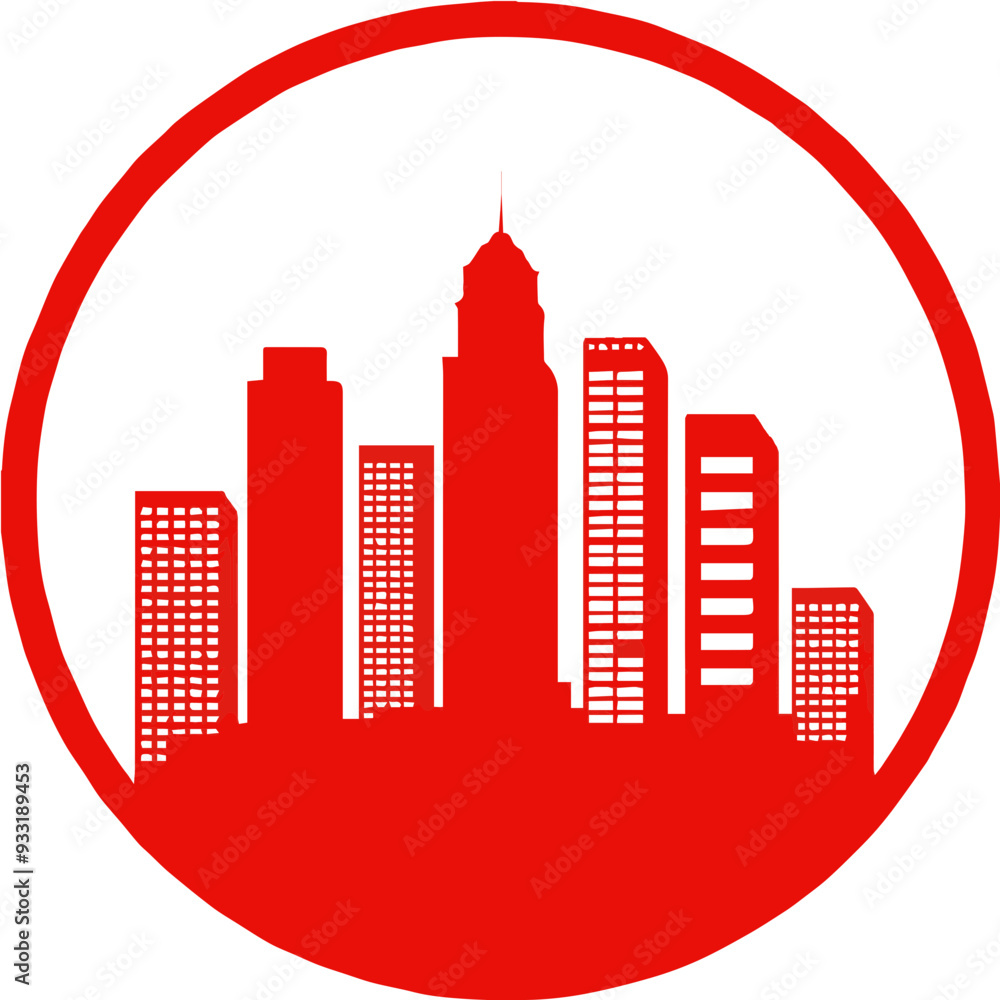 Fototapeta premium Red City Skyline Icon for Urban Development Projects