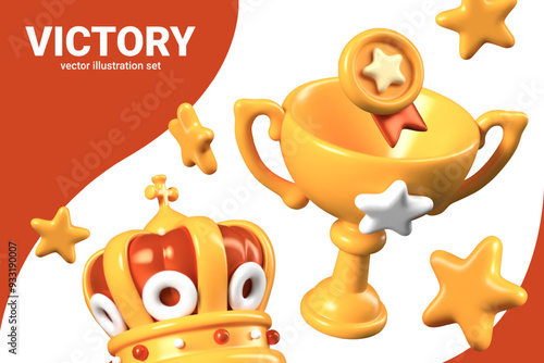 Vector composition of classic gaming trophies. Group of gold awards