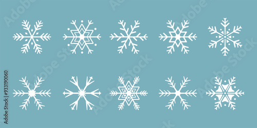 Set of cute snowflake icons On isolated background New Year ornament Symbols for mobile apps and website design. Flat snow icons, silhouette. 