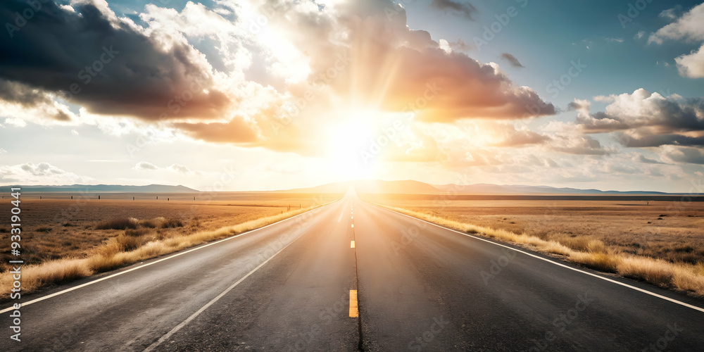 Photo Realistic as Open road with distant horizon concept as A wide open road leading to a distant horizon representing the journey and hard work perfect for business presentations needing a clean and Photo Realistic as Open road with distant horizon concept as A wide open road leading to a distant horizon representing the journey and hard work perfect for business presentations needing a clean and