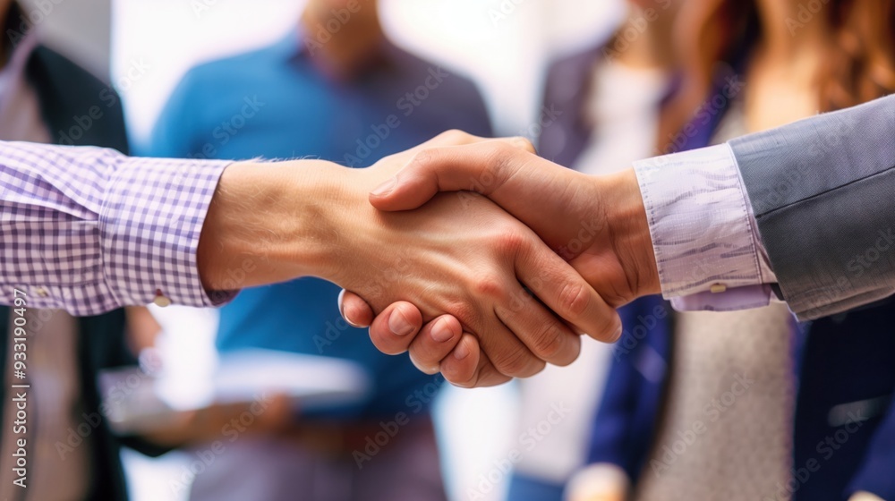Two diverse professional business men executive leaders shaking hands at office meeting. The concept of friendly negotiations and comfortable corporate culture Two diverse professional business men executive leaders shaking hands at office meeting. The concept of friendly negotiations and comfortable corporate culture