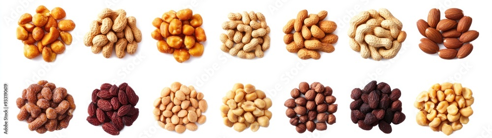 Assortment of Shelled Nuts and Seeds Arranged in Rows Assortment of Shelled Nuts and Seeds Arranged in Rows
