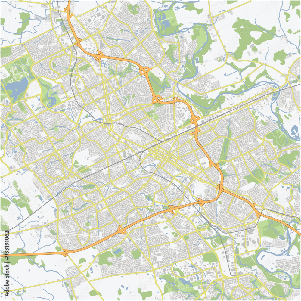 Obraz premium Road map of Kitchener in Canada. Contains layered vector with roads water, parks, etc.