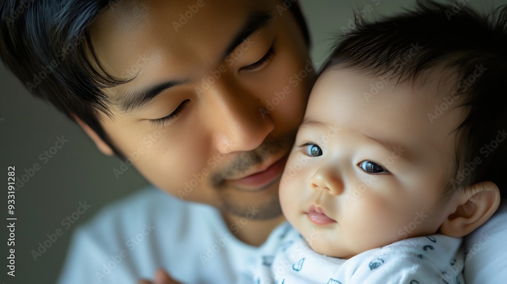 An Asian man Dad father holding his newborn little infant baby son, daughter, girl or boy Chinese parent cuddling, kissing, hugging a child. Family bonding, human love, relationship care. Kids growth An Asian man Dad father holding his newborn little infant baby son, daughter, girl or boy Chinese parent cuddling, kissing, hugging a child. Family bonding, human love, relationship care. Kids growth