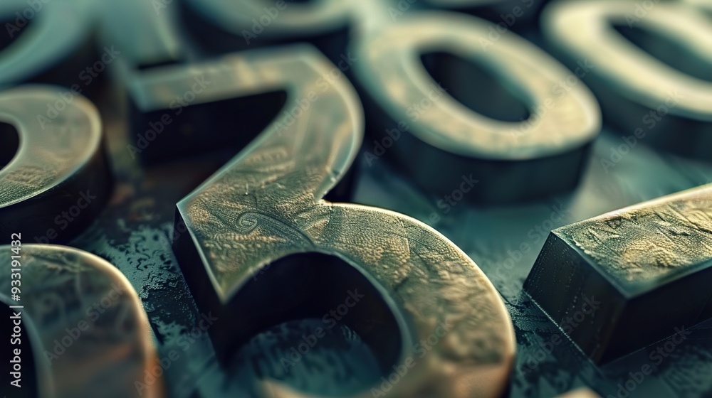 Close Up of Metal Numbers: Abstract Texture and Design Close Up of Metal Numbers: Abstract Texture and Design