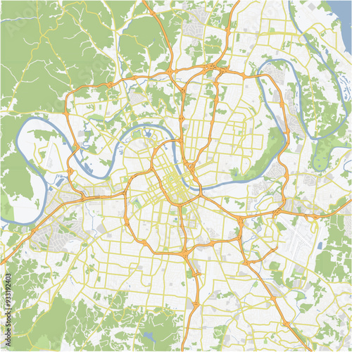 Road map of Nashville in Tennessee.. Contains layered vector with roads water, parks, etc.