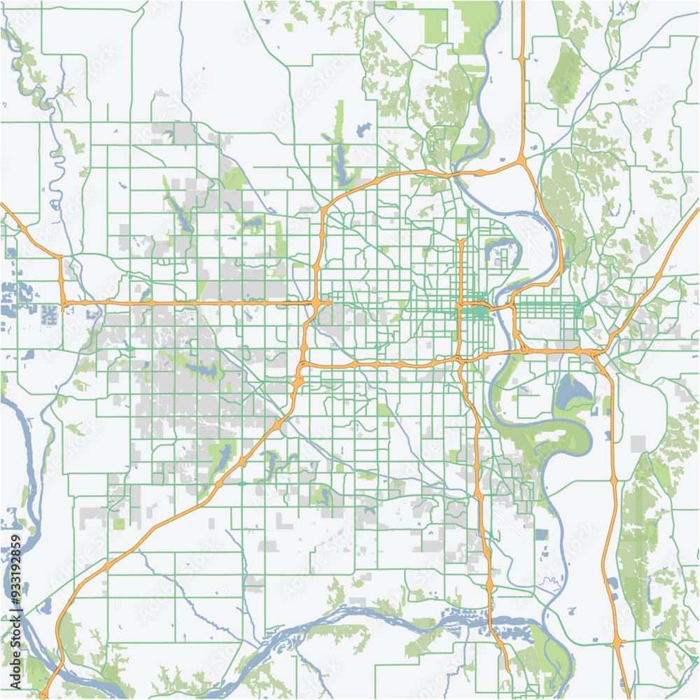 Fototapeta premium Road map of Omaha in Nebraska. Contains layered vector with roads water, parks, etc.