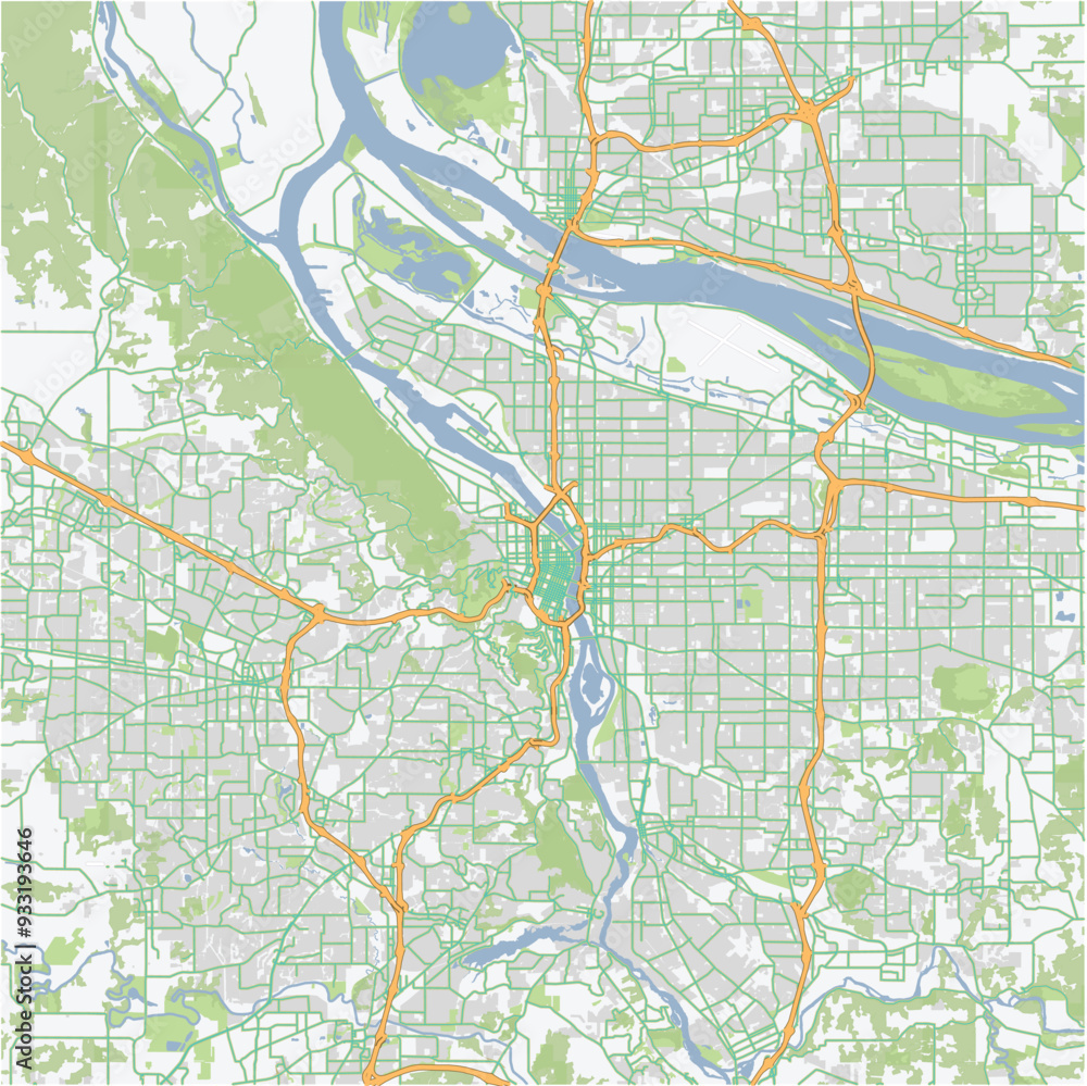 Fototapeta premium Road map of Portland in Oregon. Contains layered vector with roads water, parks, etc.