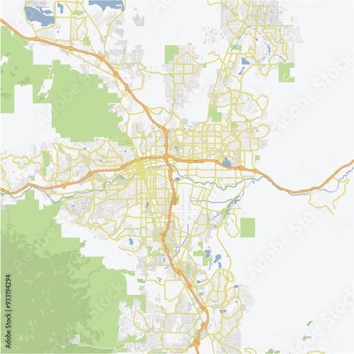 Road map of Reno in Nevada. Contains layered vector with roads water, parks, etc.