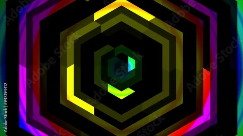 Colorful snowflake. Glows symbol on black background. Abstract winter concept. VJ Christmas 