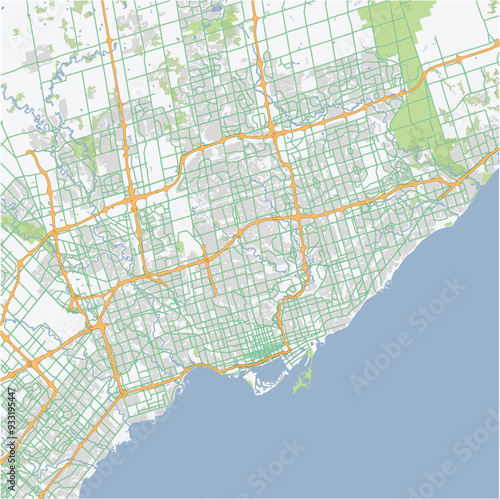 Road map of Toronto in Canada. Contains layered vector with roads water, parks, etc.