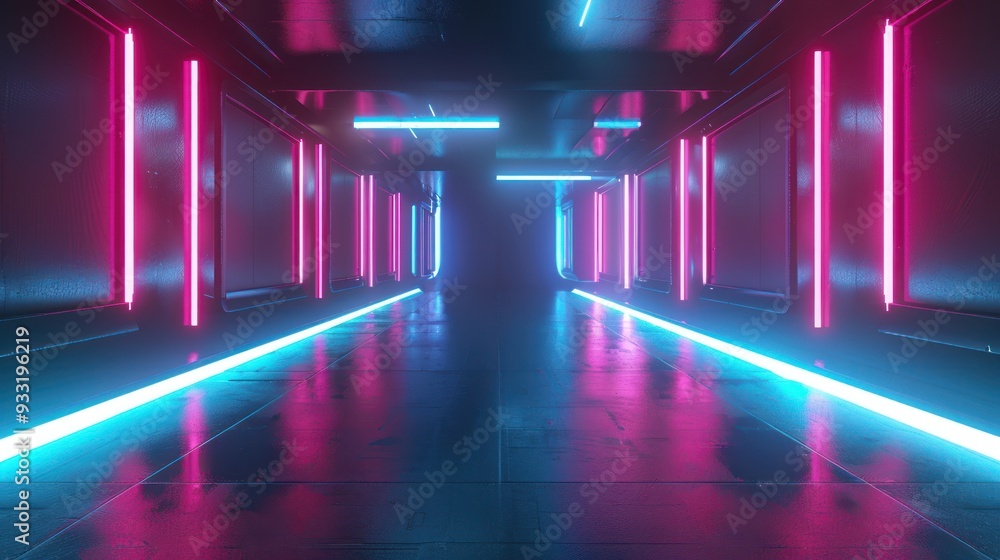 Neon Lights in a Futuristic Corridor Neon Lights in a Futuristic Corridor