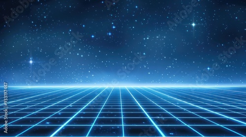 Retro Futuristic Grid Landscape with Starry Sky