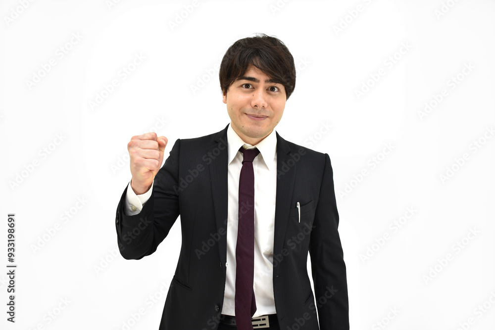 良し、グッドと喜んでいるスーツの男性1 白背景 良し、グッドと喜んでいるスーツの男性1 白背景