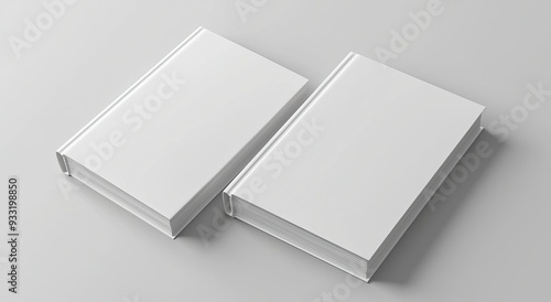 The empty notebook hardcover mockup is isolated from the background. Bookstore branding template. Plain textbook with clear binding. Simple white tissular hard cover mock up. photo