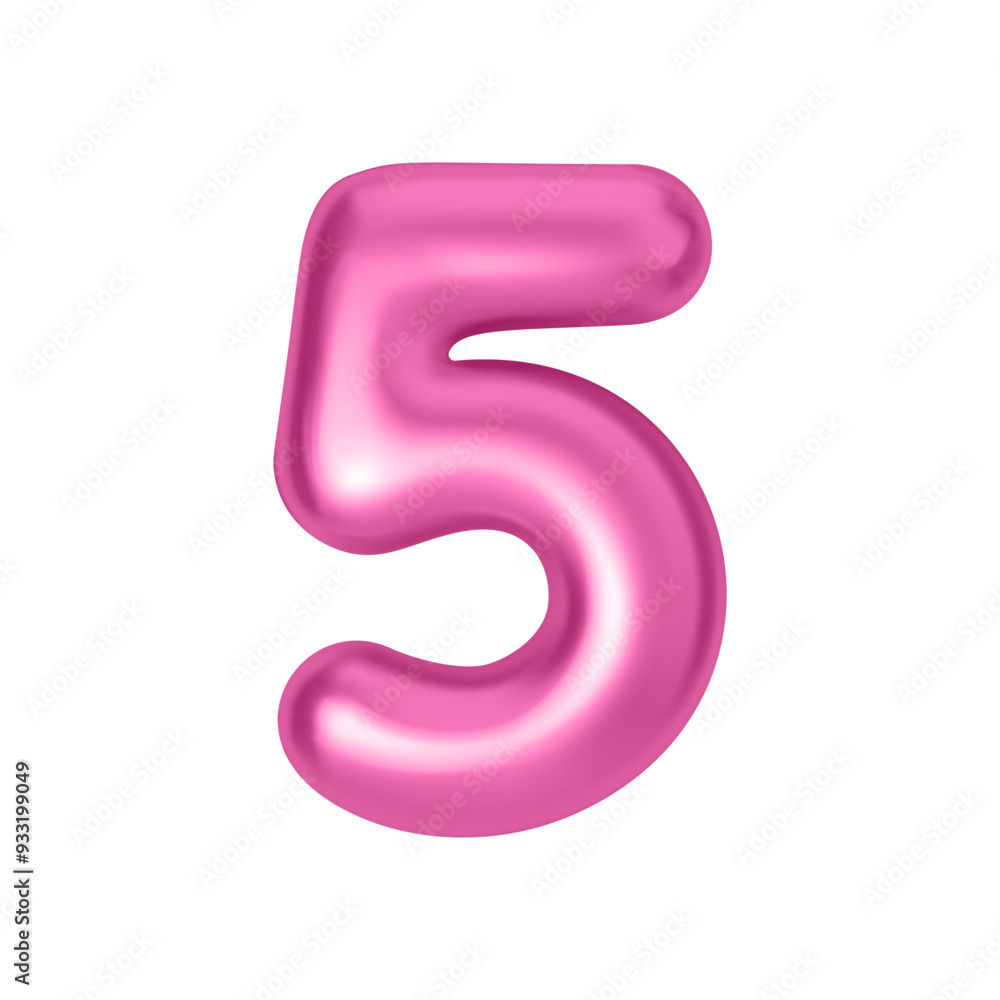 Pink metallic number 5. Foil and latex balloon number five in 3d style. Realistic design elements isolated on white background. Vector illustration Pink metallic number 5. Foil and latex balloon number five in 3d style. Realistic design elements isolated on white background. Vector illustration