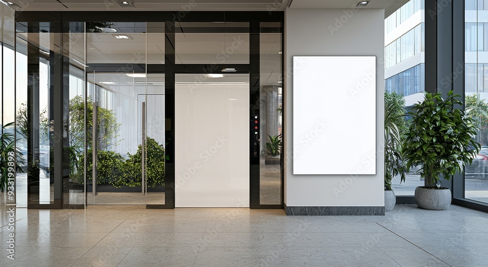 Office floor interior mockup, side view, 3D rendering: empty sign board beside lift. Sign plate and hoist with buttons in hotel or business center. Office floor interior mockup, side view, 3D rendering: empty sign board beside lift. Sign plate and hoist with buttons in hotel or business center.
